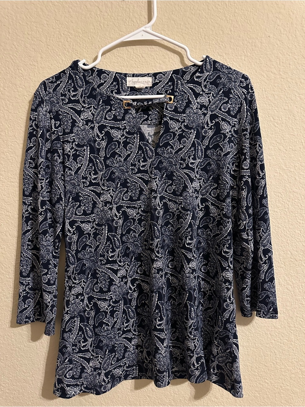 Magnolia Grace Navy Paisley Long-Sleeve Top